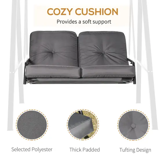 Buy Outsunny 2 Seater Covered Outdoor Swing Chair Lounger Hammock Bench with Cushion Tilt Canopy, Grey, 3 image