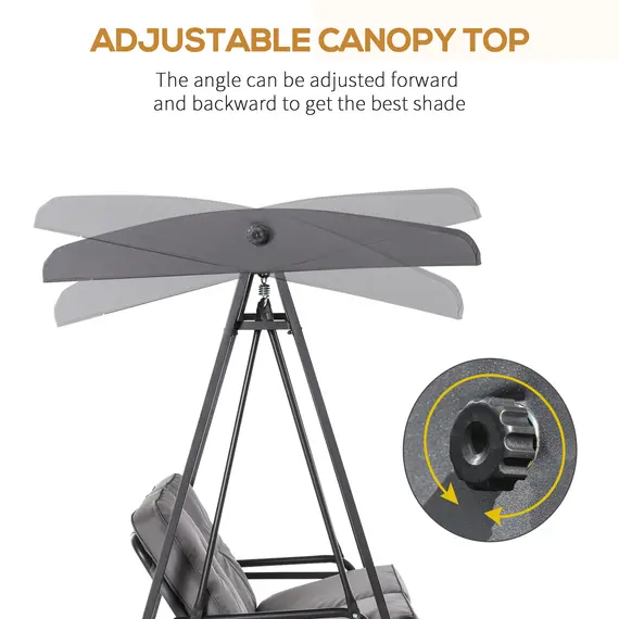 Buy Outsunny 2 Seater Covered Outdoor Swing Chair Lounger Hammock Bench with Cushion Tilt Canopy, Grey, 5 image