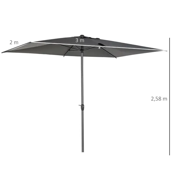 Buy Outsunny 3 x 2m Garden Parasol Patio Sun Umbrella Canopy Rectangular Sun Shade Aluminium Crank Tilt Mechanism, Dark Grey, 2 image