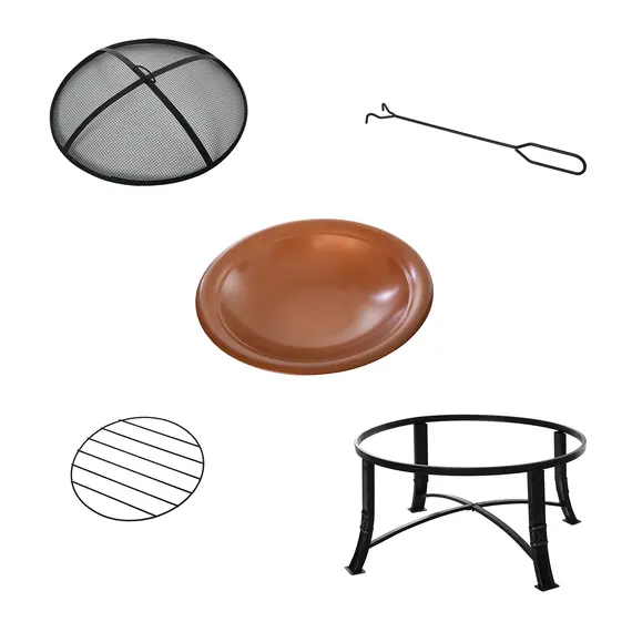 Buy Outsunny Metal Large Firepit Bowl Outdoor Round Fire Pit w/ Lid, Log Grate, Poker for Backyard, Camping, Picnic, Bonfire, 76 x 76 x 49.5cm, Bronze, 6 image