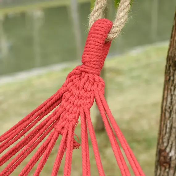 Buy 290 x 100cm Cotton Hammock Hanging Hammock Bed Outdoor & Indoor w/ Fringed Macrame, 150kg Load Capacity, Rainbow Stripe, 6 image