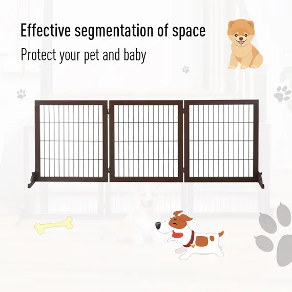 Buy 3 Panel Pet Gate Pine Frame Indoor Foldable Dog Barrier w/Supporting Foot Dividing Line Aisles Stairs, 3 image