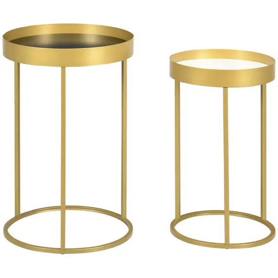 Buy Nest of Tables, Round Coffee Table Set of 2, Nesting Tables with Embedded Tabletop and Metal Frame, Gold Side Table for Living Room, Bedroom