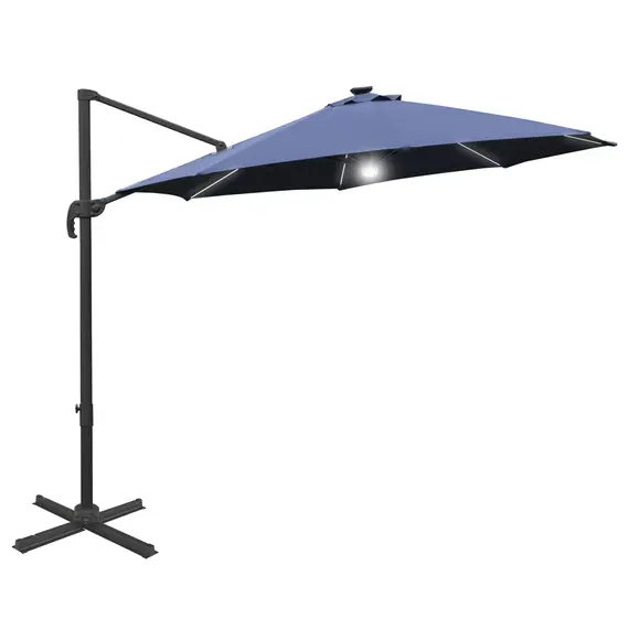 Buy 3(m) LED Cantilever Parasol Outdoor Sun Umbrella w/ Base Solar Lights Blue