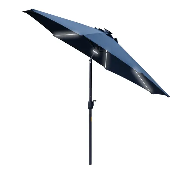 Buy 2.7m Garden Parasol Sun Umbrella w/ LED Solar Light Angled Canopy Blue