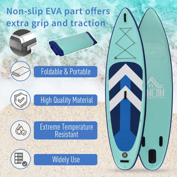 Buy HOMCOM 10.5ft Inflatable Stand Up Paddle Board Kayak Conversion Kit SUP Accessories Carry Bag Non-Slip Deck Adj Paddle Seat Pump Leash Green, 5 image
