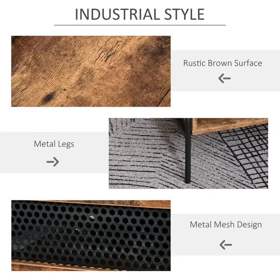 Buy HOMCOM Industrial Coffee Table with Drawer and Open Storage Compartment, Metal Legs, for Living Room, Rustic Brown, 4 image