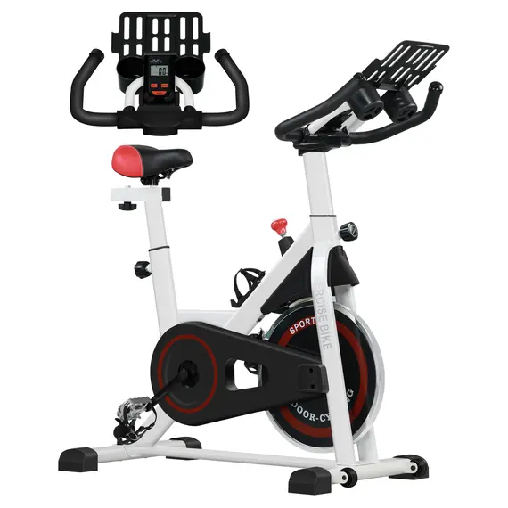 Buy Exercise Bike, 8kg Flywheel Stationary Bike Indoor Cycling Machine with Adjustable Resistance Seat Handlebar, White