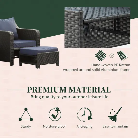 Buy Outsunny 2 Seater Outdoor Rattan Garden Furniture Sofa Set w/ Storage Function Side Table & Ottoman, Deep Coffee, 5 image
