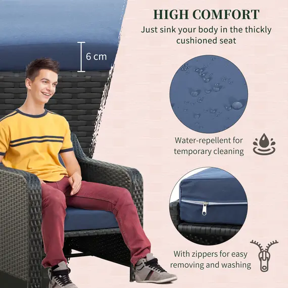 Buy Outsunny 2 Seater Outdoor Rattan Garden Furniture Sofa Set w/ Storage Function Side Table & Ottoman, Deep Coffee, 6 image