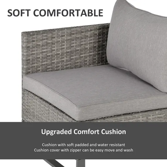 Buy Outsunny 2 Seater Patio Rattan Wicker Sofa Set Chaise Lounge Double Sofa Bed Furniture w/ Coffee Table & Footstool for Patios, Garden, Backyard, Grey, 6 image