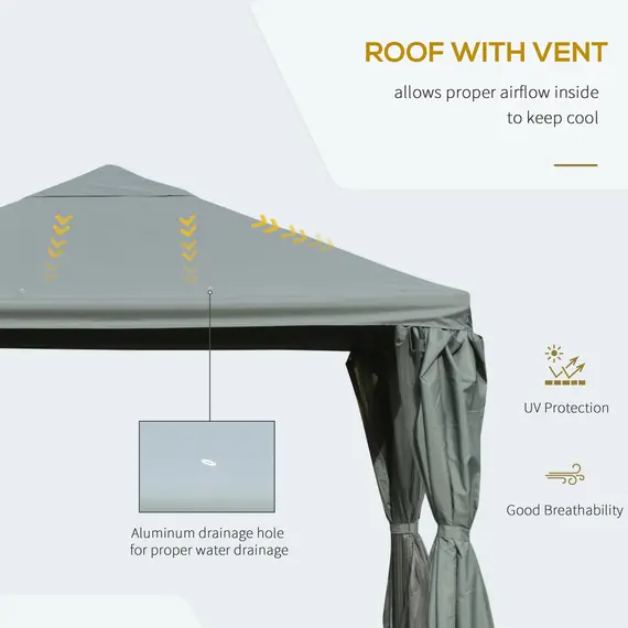 Buy Outsunny 3(m) Garden Gazebo Canopy Party Tent Garden Pavilion Patio Shelter Aluminum Frame with Curtains, Netting Sidewalls, Grey, 3 image