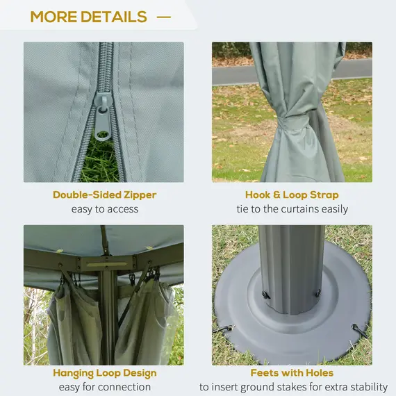 Buy Outsunny 3(m) Garden Gazebo Canopy Party Tent Garden Pavilion Patio Shelter Aluminum Frame with Curtains, Netting Sidewalls, Grey, 4 image