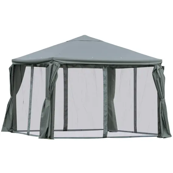 Buy Outsunny 3(m) Garden Gazebo Canopy Party Tent Garden Pavilion Patio Shelter Aluminum Frame with Curtains, Netting Sidewalls, Grey, 8 image