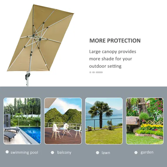 Buy Outsunny 3 x 3(m) Cantilever Roma Parasol with Aluminum Frame Crank & Tilt, 360В°Rotating Garden Umbrella 250g Polyester SunShade with CrossBase Beige, 6 image
