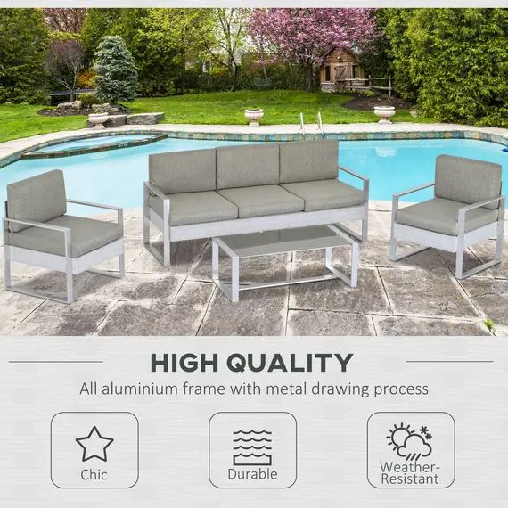 Buy Outsunny 4 Pieces Patio Furniture Set Outdoor Aluminum Garden Conversation Set with Tempered Glass Coffee Table and Cushions, 3 image
