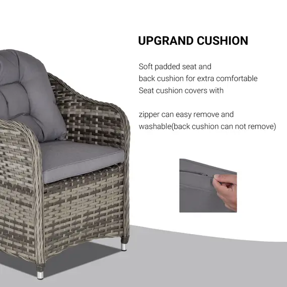 Buy Outsunny 7 PCs Outdoor Patio PE Rattan Wicker Dining Set Furniture, w/ Tempered Glass Table Top & Umbrella Hole, Cushioned Grey, 5 image