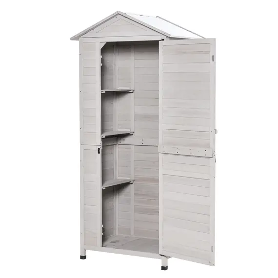 Buy Outsunny Garden Shed Outdoor Wooden Garden Cabinet 4-Tier Storage Shed 3 Shelves Lockable Organizer with Handle Tin Roof Magnetic Latch Foot Pad, 8 image