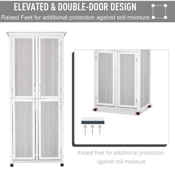 Buy Outsunny Outdoor Garden Shed Wooden Garden Cabinet 3-Tier Double-door Storage Shed 2 Shelves Organizer with Handle Hooks Magnetic Latch Foot Pad, 5 image