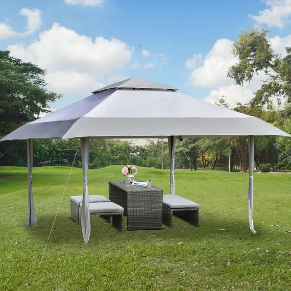 Buy Outsunny Pop-up Canopy Gazebo Tent with Roller Bag & Adjustable Legs Outdoor Party, Steel Frame, 4 x 4m  White & Grey