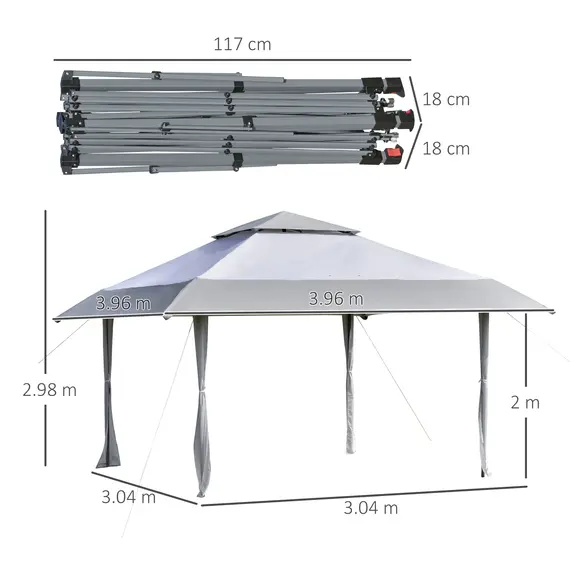Buy Outsunny Pop-up Canopy Gazebo Tent with Roller Bag & Adjustable Legs Outdoor Party, Steel Frame, 4 x 4m  White & Grey, 2 image