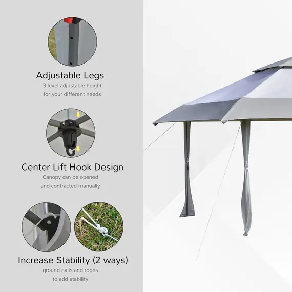 Buy Outsunny Pop-up Canopy Gazebo Tent with Roller Bag & Adjustable Legs Outdoor Party, Steel Frame, 4 x 4m  White & Grey, 4 image