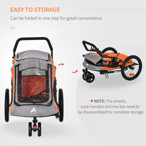 Buy PawHut 2 IN 1 Dog Bicycle Trailer Pet Carrier Stroller 360В° Rotatable Front Wheel Reflectors Parking Brake Straps Cup Holder Water Resistant Orange, 6 image