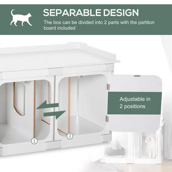 Buy PawHut Wooden Cat Litter Box Washroom Toilet Home Cabinet Decorative Kitty House Nightstand End Table White, 6 image