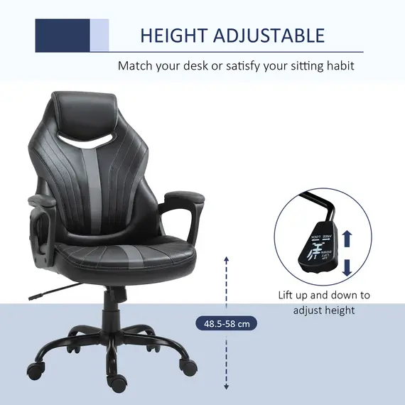 Buy Vinsetto Gaming Chair Swivel Home Office Computer Racing Gamer Desk Chair Faux Leather with Wheels, Black Grey, 3 image