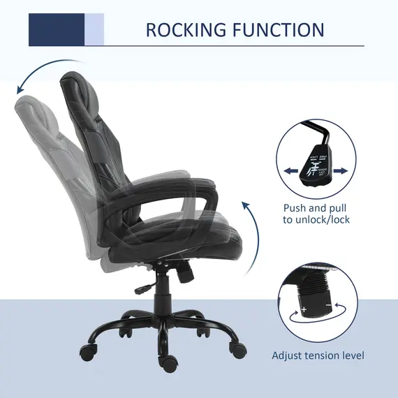 Buy Vinsetto Gaming Chair Swivel Home Office Computer Racing Gamer Desk Chair Faux Leather with Wheels, Black Grey, 4 image