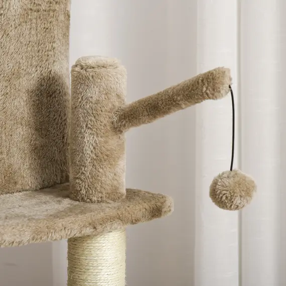 Buy Cat Tree Tower 100cm Climbing Kitten Activity Center with Sisal Scratching Post Perch Roomy Condo Hammock Bed Hanging Toy, Brown, 8 image