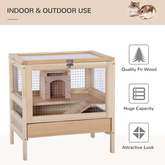 Buy Hamster Cage Rodent Mouse Pet Small Animal Kit Large Wooden hut Box Double Layers Easy Clean 46 x 34 x 48 cm, 3 image
