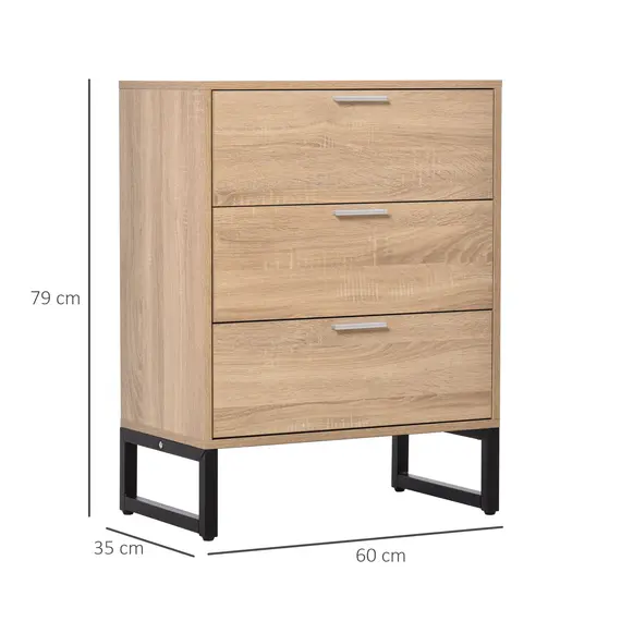 Buy HOMCOM Chest of Drawers, 3 Drawer Unit, Storage Cabinet Organizer with Steel Frame for Bedroom, Living Room, 2 image