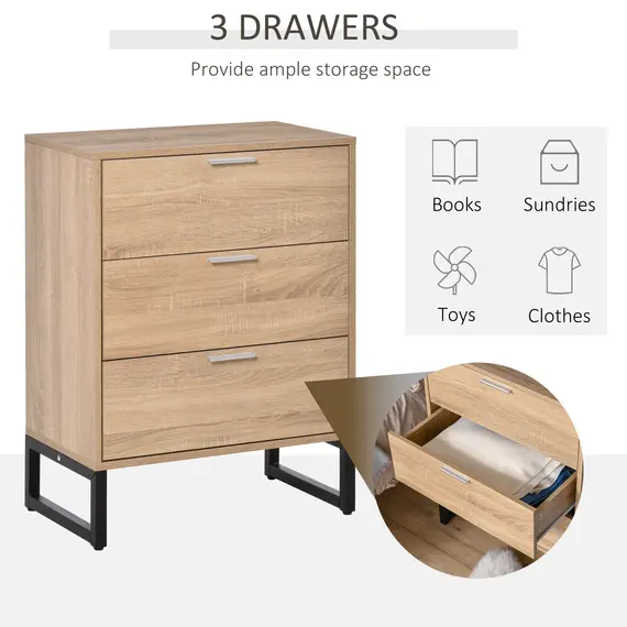 Buy HOMCOM Chest of Drawers, 3 Drawer Unit, Storage Cabinet Organizer with Steel Frame for Bedroom, Living Room, 3 image