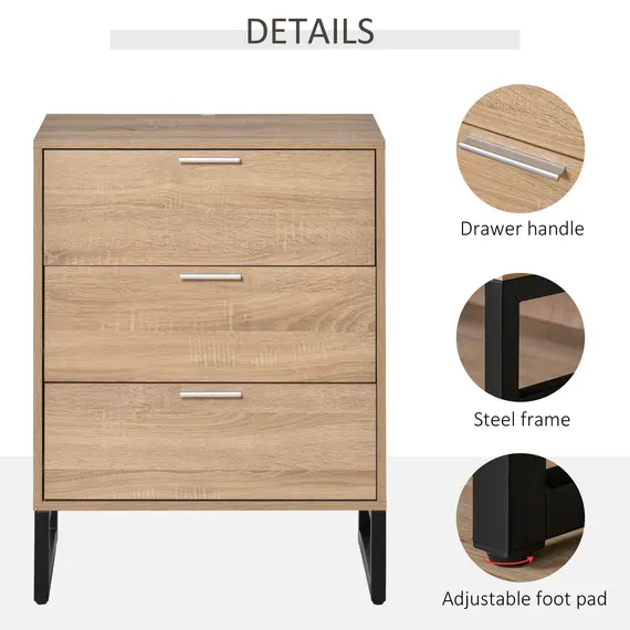 Buy HOMCOM Chest of Drawers, 3 Drawer Unit, Storage Cabinet Organizer with Steel Frame for Bedroom, Living Room, 4 image