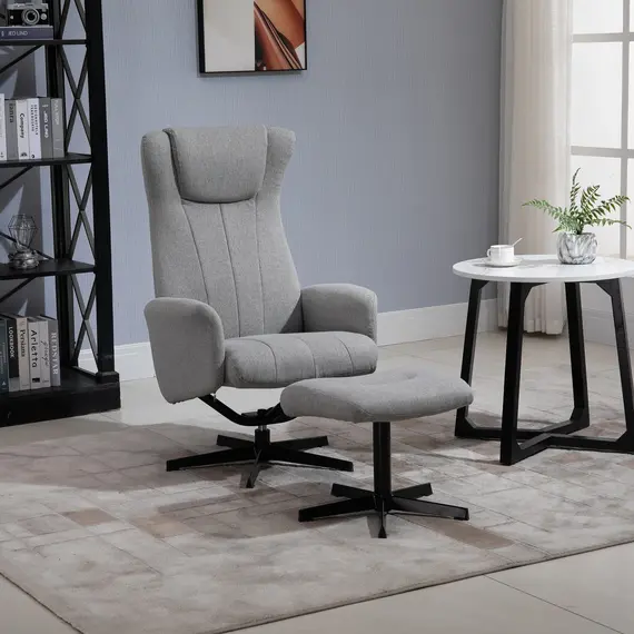 Buy HOMCOM Linen Fabric Recliner and Ottoman Set, Swivel Leisure Lounge Chair with Footstool, 135В° Adjustable Backrest and Thick Foam Padding, Light Grey