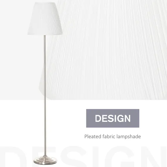 Buy Modern Steel Floor Lamp with Pleated Fabric Lampshade Floor Switch, Home Style Standing Light for Living Room, Office, White and Silver, 3 image