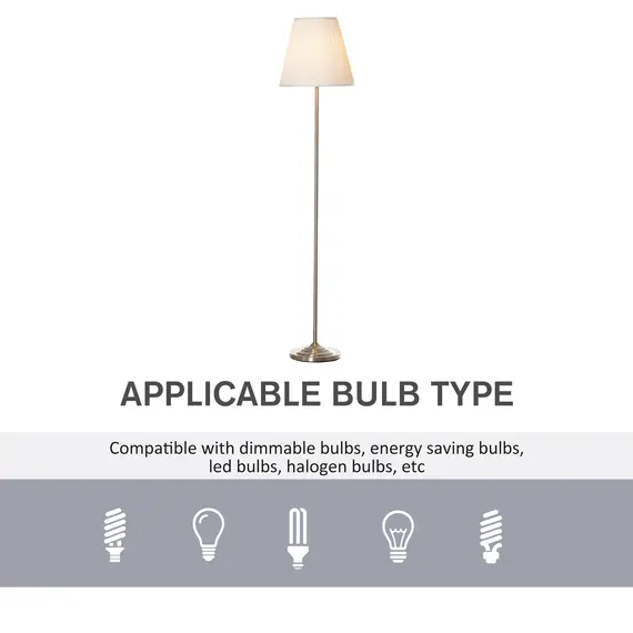 Buy Modern Steel Floor Lamp with Pleated Fabric Lampshade Floor Switch, Home Style Standing Light for Living Room, Office, White and Silver, 4 image