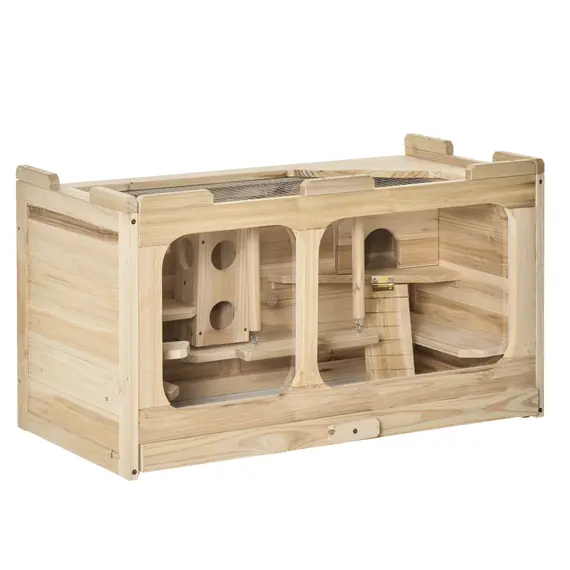 Buy PawHut Large Wooden Hamster Cage Rodent Mouse Pet Small Animal Kit Activity Center Play House for Indoor  78 x 40 x 44 cm, Natural
