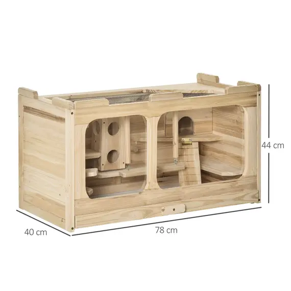 Buy PawHut Large Wooden Hamster Cage Rodent Mouse Pet Small Animal Kit Activity Center Play House for Indoor  78 x 40 x 44 cm, Natural, 2 image