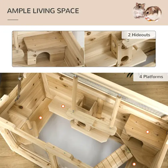Buy PawHut Large Wooden Hamster Cage Rodent Mouse Pet Small Animal Kit Activity Center Play House for Indoor  78 x 40 x 44 cm, Natural, 4 image