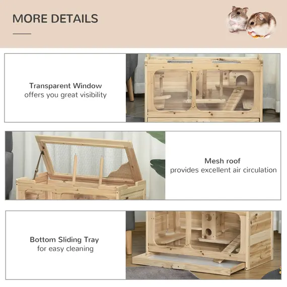 Buy PawHut Large Wooden Hamster Cage Rodent Mouse Pet Small Animal Kit Activity Center Play House for Indoor  78 x 40 x 44 cm, Natural, 8 image