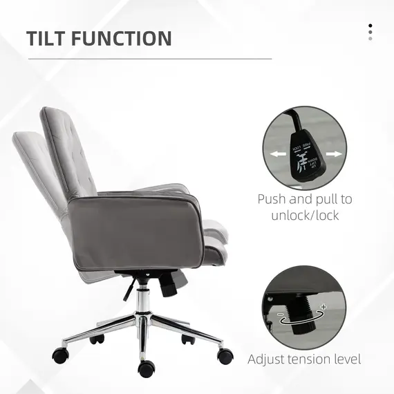 Buy Vinsetto Velvet-Feel Fabric Office Swivel Chair Mid Back Computer Desk Chair with Adjustable Seat, Arm - Deep Grey, 3 image