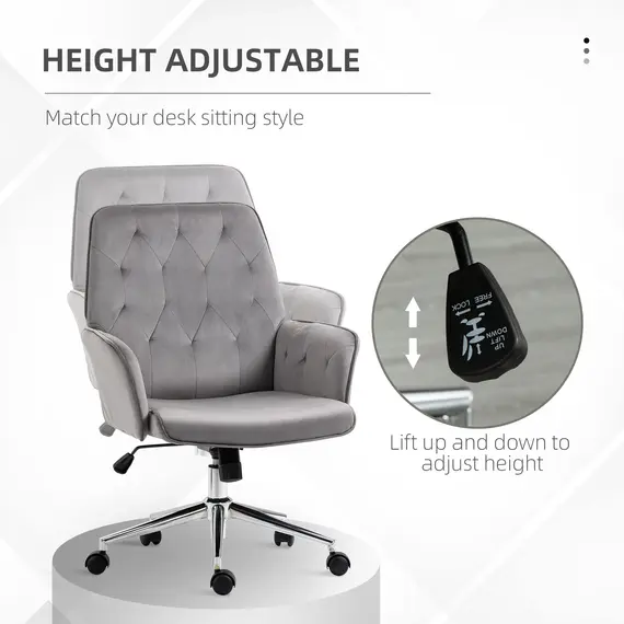 Buy Vinsetto Velvet-Feel Fabric Office Swivel Chair Mid Back Computer Desk Chair with Adjustable Seat, Arm - Deep Grey, 4 image