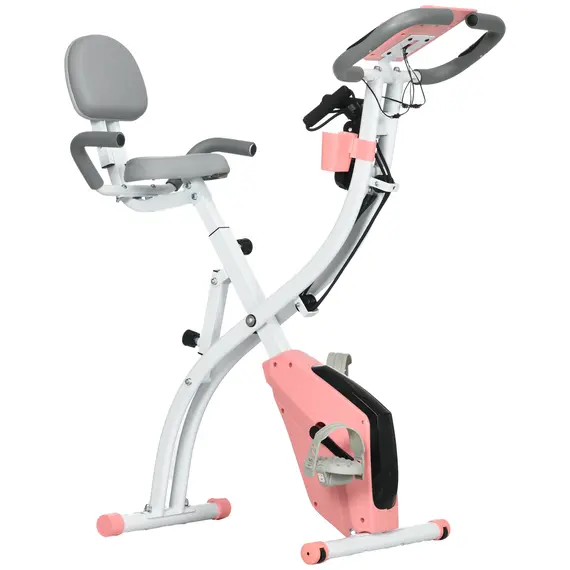 Buy 2-in-1 Folding Exercise Bike with 8-Level Magnetic Resistance, Arm Resistance Band, Pulse Sensor, Pink