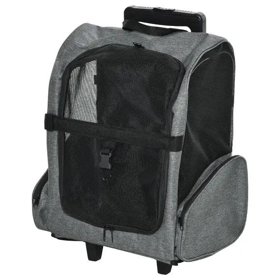 Buy Pet Travel Backpack Bag Cat Puppy Dog Carrier w/ Trolley and Telescopic Handle Portable Stroller Wheel Luggage Bag (Grey)