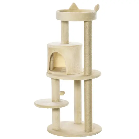 Buy 104 cm Cat Tree, Cat Condo Tree Tower, Cat Activity Centre with Scratching Posts, Plush Perch, Hanging Ball - Cream White