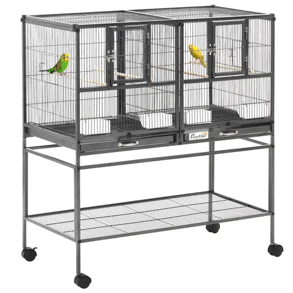 Buy Large Bird Cage Parrot Cage with Divider, Slide Tray for Finch Canaries Parakeets Cockatiels, 95 x 45.5 x 102 cm
