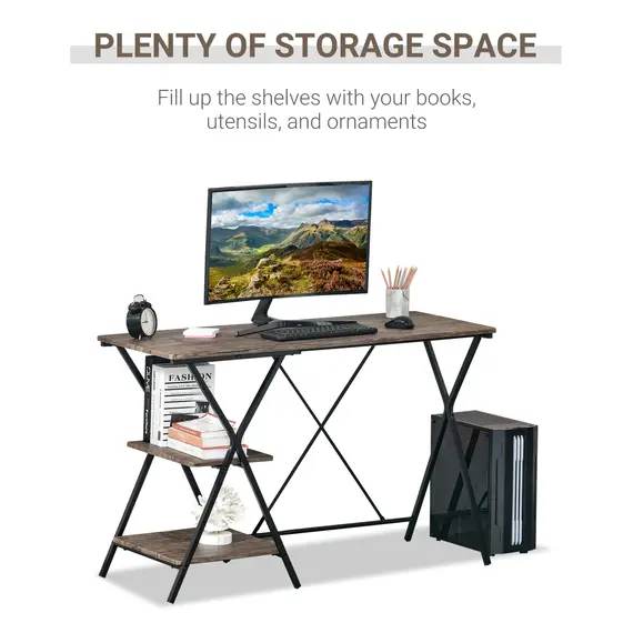 Buy Computer Desk with Shelves, Wood Grain Writing Desk with 2-Tier Storage Shelves Home Office Desk Study Table Work Desk Corner Desk, Brown, 3 image