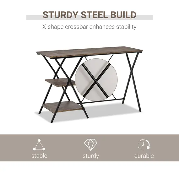 Buy Computer Desk with Shelves, Wood Grain Writing Desk with 2-Tier Storage Shelves Home Office Desk Study Table Work Desk Corner Desk, Brown, 4 image